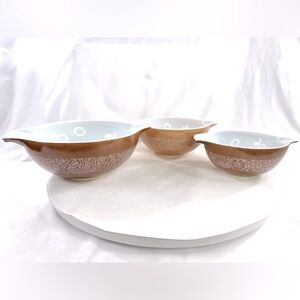 Vintage Pyrex Woodland Cinderella Set of 3 Ovenware Mixing Bowls 444 443 442